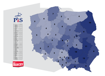 Podział mandat&oacute;w w&nbsp;okręgach -&nbsp;Prawo i&nbsp;Sprawiedliwość