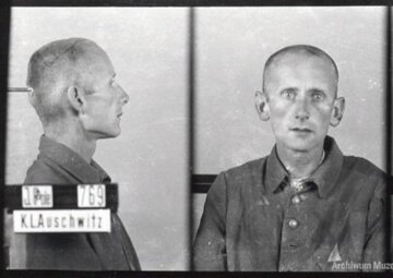 Dawid Wongczewski. Zdjęcie obozowe -&nbsp;był on pierwszą ofiarą Auschwitz. Wcześniej chorował i&nbsp;był torturowany przez Niemc&oacute;w, zmarł z&nbsp;wycieńczenia na&nbsp;początku lipca 1940&nbsp;r.
