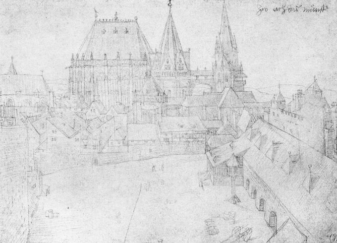 Albrecht Dürer, Katedra w Akwizgranie. Widok z około 1520 r.