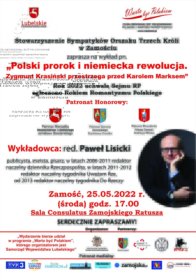 Plakat dot. wykładu Pawła Lisickiego