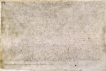 Magna Carta Libertatum (Wielka Karta Swob&oacute;d) z&nbsp;1215&nbsp;r., napisana na&nbsp;pergaminie w&nbsp;średniowiecznej łacinie, poświadczona Wielką Pieczęcią Kr&oacute;la Jana . Oryginalna pieczęć lakowa zaginęła na&nbsp;przestrzeni wiek&oacute;w
