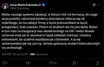 wpis Anny Marii Żukowskiej na&nbsp;X