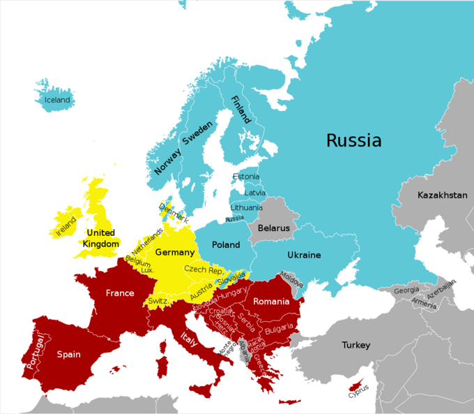 Na podstawie dominującego modelu spożycia alkoholu kraje europejskie można podzielić na trzy grupy: (błękitny) pas wódki – wzór wschodnioeuropejski; (bordowy) pas wina – wzór śródziemnomorski; (żółty) pas piwa – wzór anglosaski