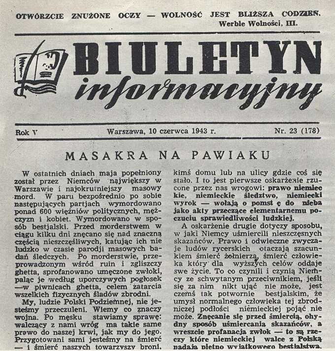 Fragment podziemnego Biuletynu Informacyjnego z 10 czerwca 1943 roku.