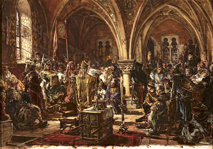 Jan Matejko, „Pierwszy Sejm w Łęczycy” z cyklu „Dzieje cywilizacji w Polsce”