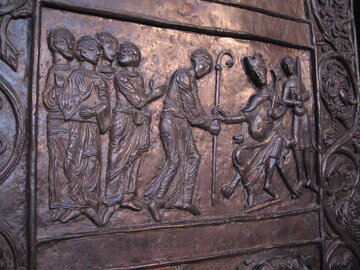 Św. Wojciech i&nbsp;cesarz Otton III&nbsp;&ndash; fragment drzwi gnieźnieńskich