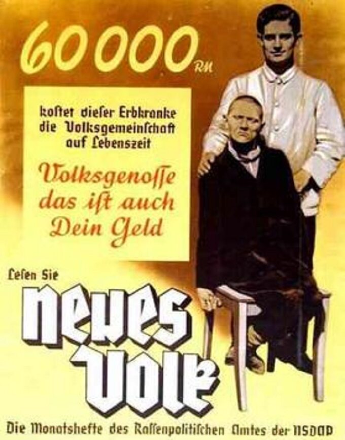 Niemiecki plakat propagandowy mający uzasadniać eutanazję niepełnosprawnych
