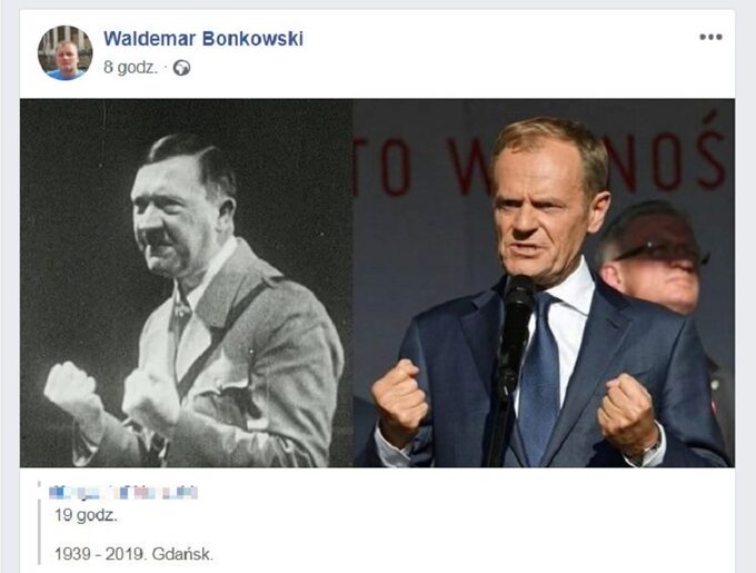 Senator udostępnił zestawienie zdjęć Tuska i Hitlera na swoim Facebooku