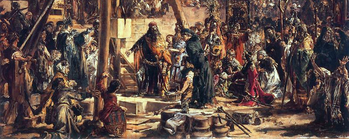 Obraz Jana Matejki "Powtórne zajęcie Rusi. Bogactwo i oświata. R.P. 1366"