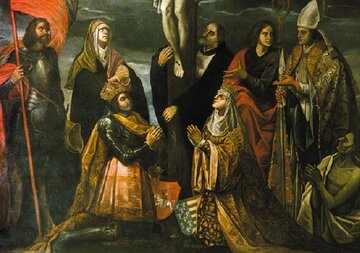 Jadwiga i&nbsp;Władysław pod&nbsp;krzyżem, obraz Tomasza Dolabelli. I&nbsp;połowa XVII w.