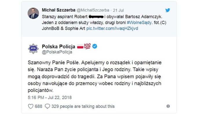 Policja apeluje do posła Szczerby