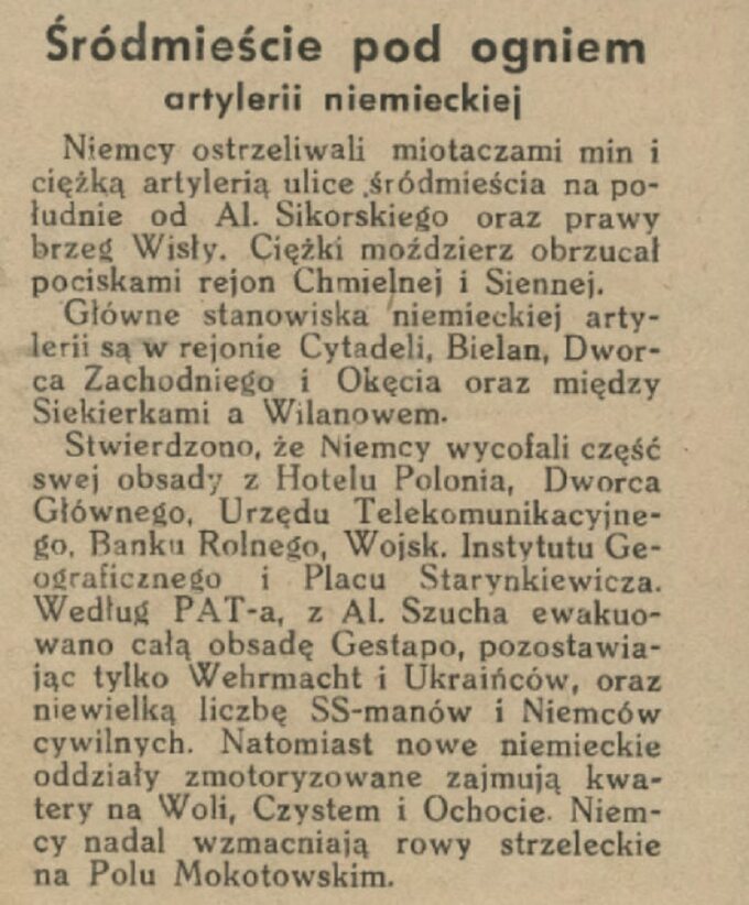 Fragment "Biuletynu Informacyjnego" z 20 września 1944 roku.