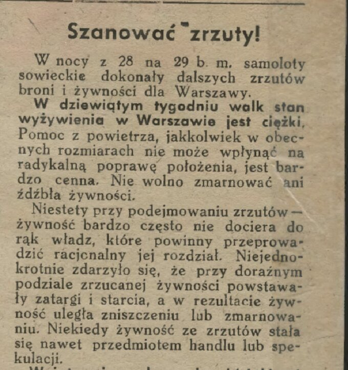 Fragment "Biuletynu Informacyjnego" z 30 września 1944 roku.