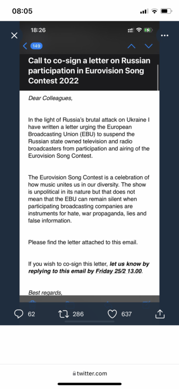 Apel ws. wykluczenia Rosji z&nbsp;Eurowizji