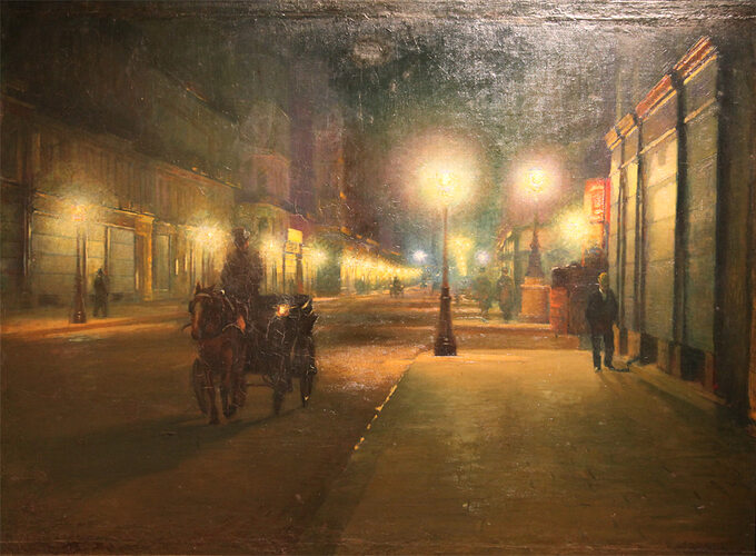 Paryż w nocy, 1892 - 1893 rok, olej/płótno; 97 x 131 cm, Muzeum Sztuki w Łodzi, Pałac Herbsta.