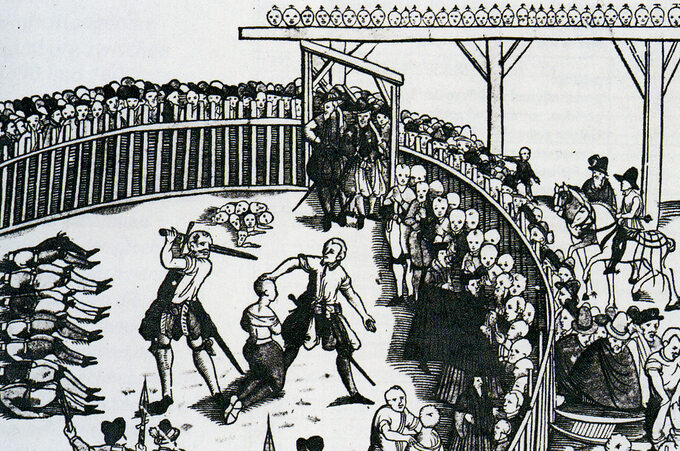 Rycina przedstawiająca ścięcie piratów w Hamburgu 10 września 1573 r.