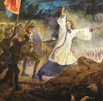 Jan Henryk Rosen, "Ksiądz Skorupka w&nbsp;obronie Warszawy w&nbsp;1920&nbsp;r." Obraz namalowany na&nbsp;życzenie papieża Piusa XI, kaplica w&nbsp;Castel Gandolfo