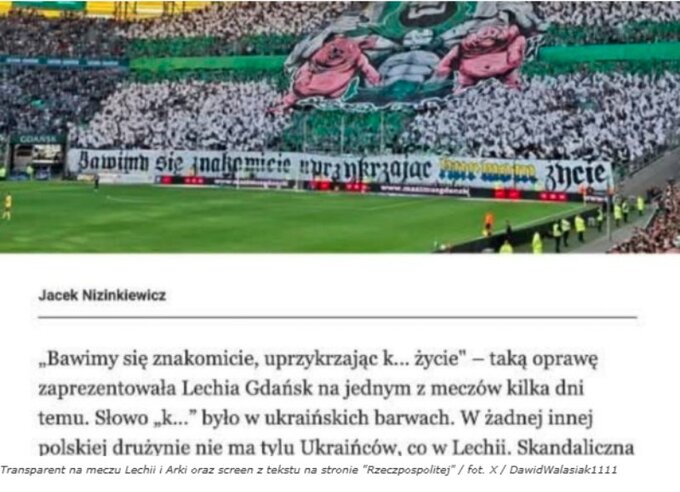 Baner Lechii Gdańsk na meczu z Arką Gdynia i screen ze strony Rzeczpospolitej