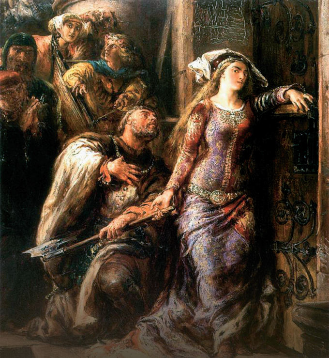 Jan Matejko „Królowa Jadwiga i Dymitr z Goraja”, 1882 r., olej/tektura, 46 x 38 cm