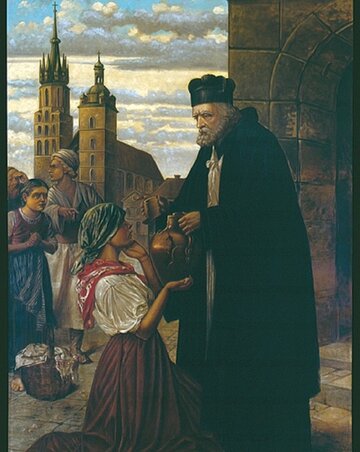 Święty Jan Kanty w&nbsp;Krakowie -&nbsp;Obraz ołtarzowy w&nbsp;kościele św. Jana Kantego w&nbsp;Chicago. Autor: Tadeusz Żukotyński (1855-1912)