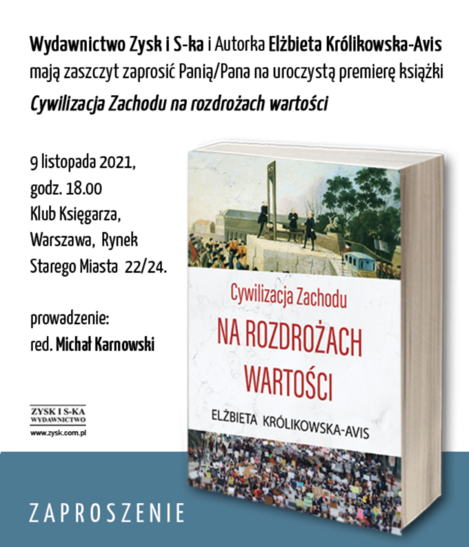 Zaproszenie na premierę książki "Cywilizacja Zachodu na rozdrożach wartości"