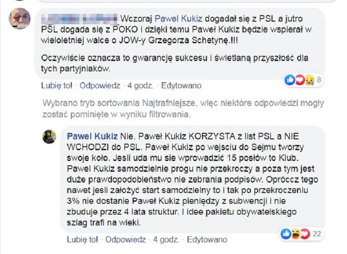 Paweł Kukiz o porozumieniu z Polskim Stronnictwem Ludowym poinformował poprzez... komentarze do wpisu na Facebooku.