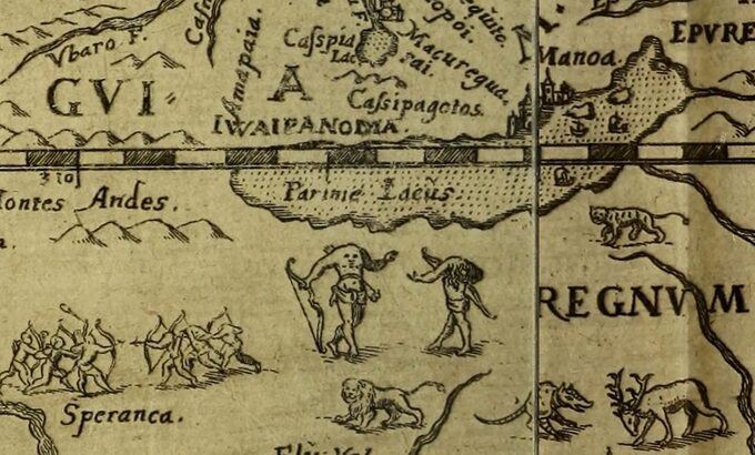 Stwory bez głów zwane blemmjami (blemmyae) na mapie Afryki z końca XVI wieku