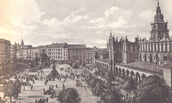 Rynek Gł&oacute;wny w&nbsp;Krakowie. 1930 rok