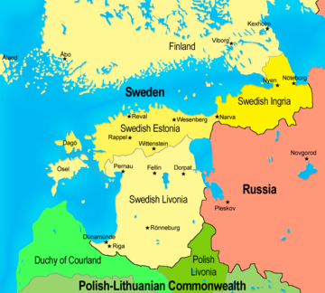 Inflanty -&nbsp;podział na&nbsp;Inflanty Szwedzkie (Swedish Livonia) i&nbsp;Inflanty Polskie (Polish Livonia)