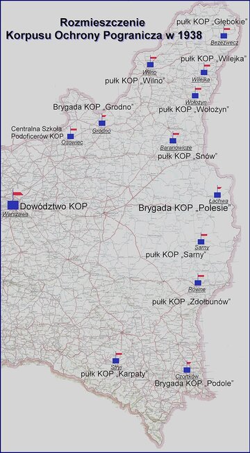 Rozmieszczenie Korpusu Ochrony Pogranicza w&nbsp;1938