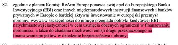 Fragment rezolucji Parlamentu Europejskiego dot. białej księgi obronności