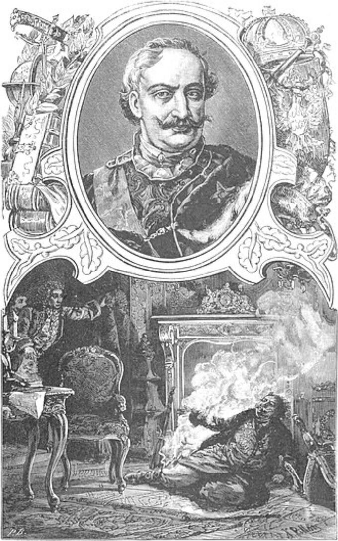Stanisław Leszczyński w cyklu Wizerunki książąt i królów polskich Ksawerego Pillatiego z 1888.
