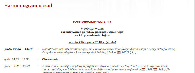 Harmonogram obrad Sejmu 7 listopada