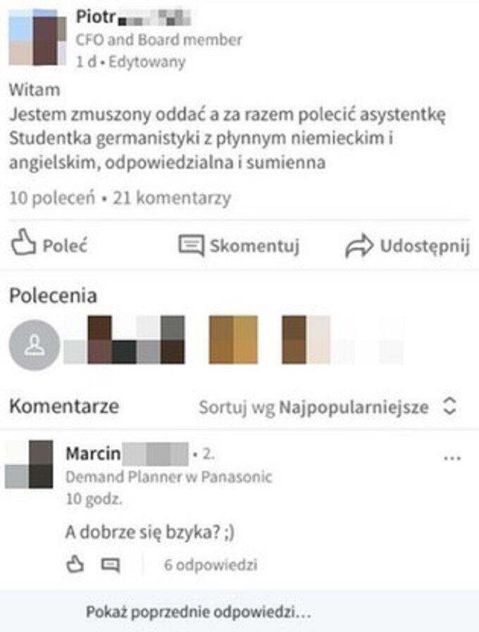 Sprawę skandalicznego wpisu oraz&nbsp;komentarzy nagłośniła dziennikarka Olivia Drost
