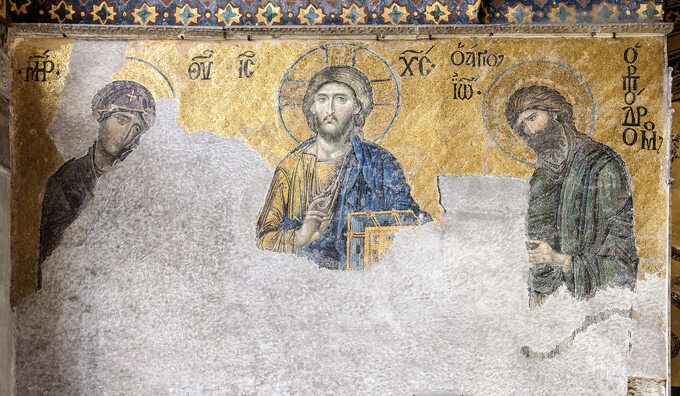 Mozaika z Hagii Sophii. Deesis  - Jezus Chrystus, Matka Boża i Jan Chrzciciel