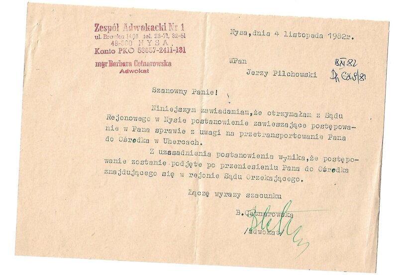 Wiadomość od&nbsp;adwokata. Fot: archiwum autora