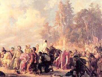 Modlitwa konfederat&oacute;w barskich przed bitwą pod&nbsp;Lanckoroną, obraz Artura Grottgera