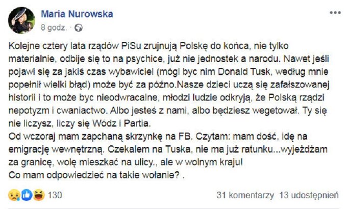 Maria Nurowska zamieściła serię wymownych wpis&oacute;w.