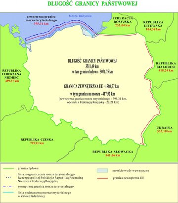 Mapa Polski &ndash; długość granicy państwowej