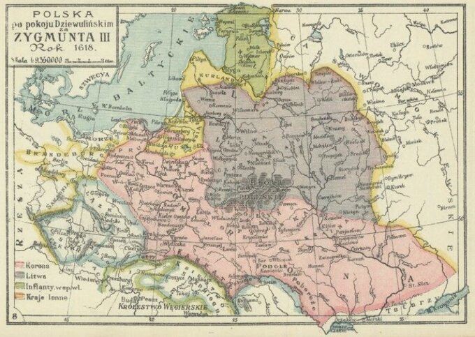 Rzeczpospolita za panowania Zygmunta III Wazy, po rozejmie w Dywilinie. Atlas historyczny Polski Józefa Bazewicza z 1923 roku