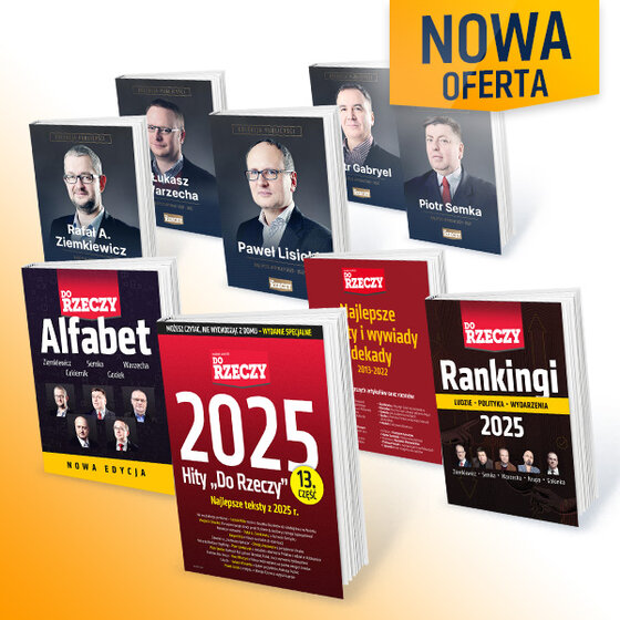 „Publicyści Do Rzeczy: Ziemkiewicz, Lisicki, Semka, Warzecha, Gabryel” – Roczny pakiet subskrypcji: Do Rzeczy + Historia Do Rzeczy z 9 e-bookami Najlepsze artykuły: Rafała A. Ziemkiewicza, Pawła Lisickiego, Piotra Semki, Łukasza Warzechy, Piotra Gabryela, „Rankingi Do Rzeczy 2025”, „Alfabet Do Rzeczy”, „Najlepsze teksty i wywiady dekady”, „Hity Do Rzeczy” 2025.