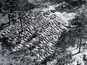 Ekshumowane ciała polskich oficer&oacute;w. Katyń, 1943&nbsp;r.
