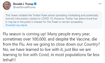 Twitter ograniczył, a&nbsp;Facebook usunął wpis Donalda Trumpa
