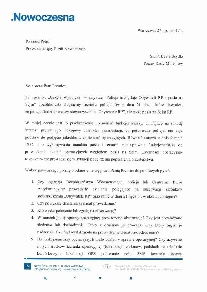 list do premier Beaty Szydło