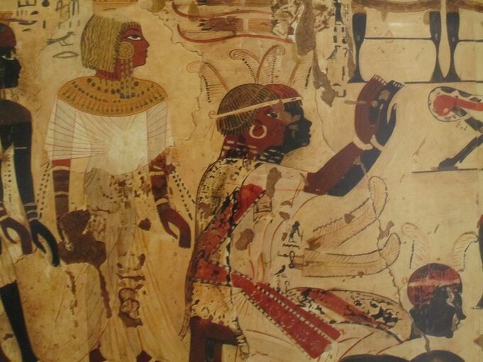 Nubijski władca Hekanefer składający hołd egipskiemu królowi Tutanchamonowi, ok. 1340 rok p.n.e