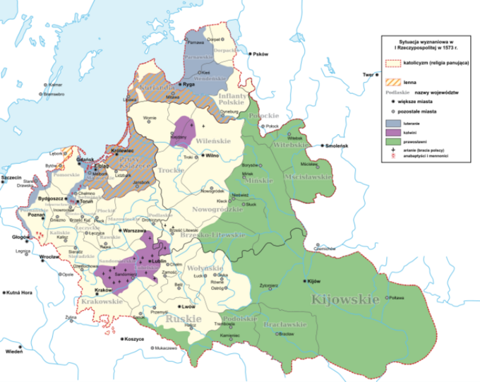 Wyznania w Polsce  (1573) - mapa