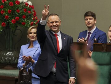 Karol Nawrocki podczas uroczystości zaprzysiężenia na&nbsp;prezydenta