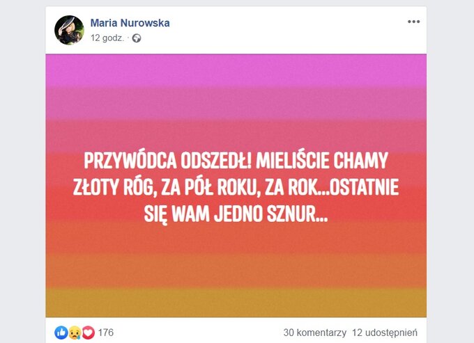Wpis Marii Nurowskiej na&nbsp;Facebooku