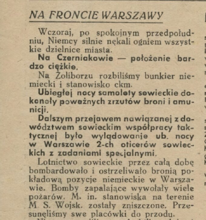 Fragment "Biuletynu Informacyjnego" z&nbsp;22 września 1944 roku.