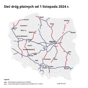 Sieć płatnych dr&oacute;g w&nbsp;Polsce od&nbsp;1 listopada 2024&nbsp;r.